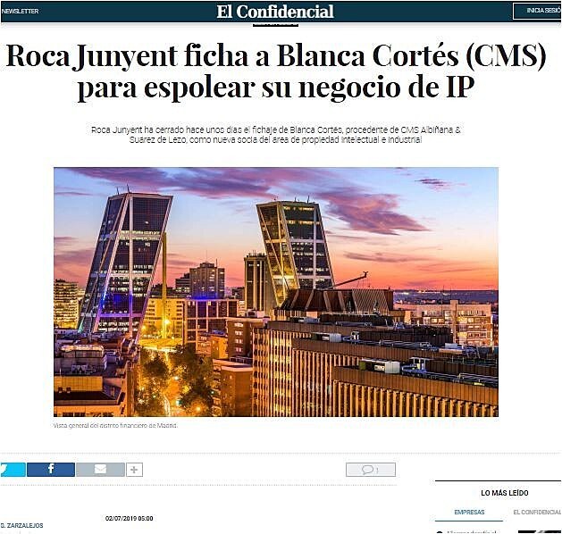 Roca Junyent ficha a Blanca Corts (CMS) para espolear su negocio de IP